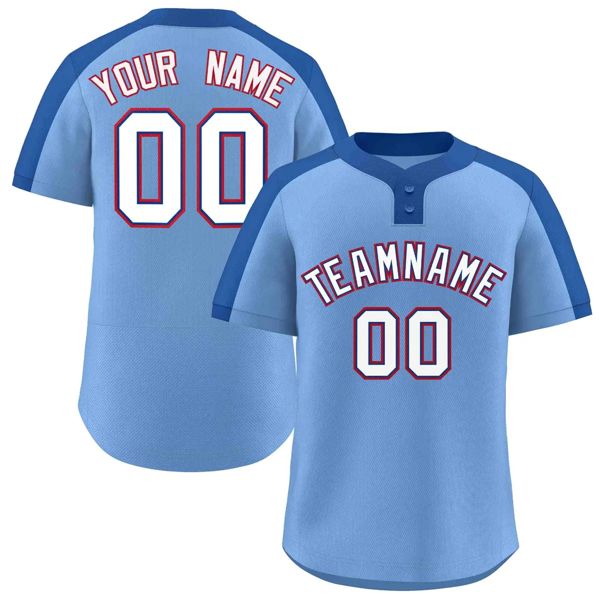 Light Blue White-Royal Two-Button Softball Jersey