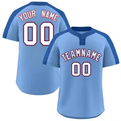 Light Blue White-Royal Two-Button Softball Jersey 1
