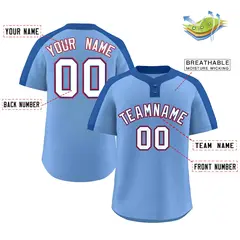 Light Blue White-Royal Two-Button Softball Jersey 2