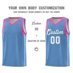 Light Blue White Sleeve Color Block Basketball Jersey 3