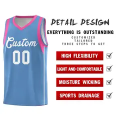 Light Blue White Sleeve Color Block Basketball Jersey 5