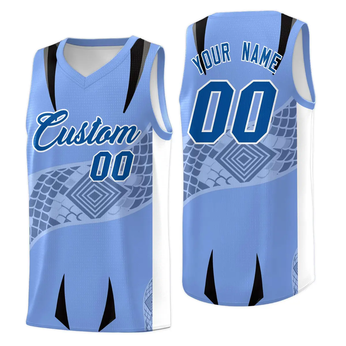 Light Blue White Snake Scale Venomous Fang Graffiti Basketball Jersey
