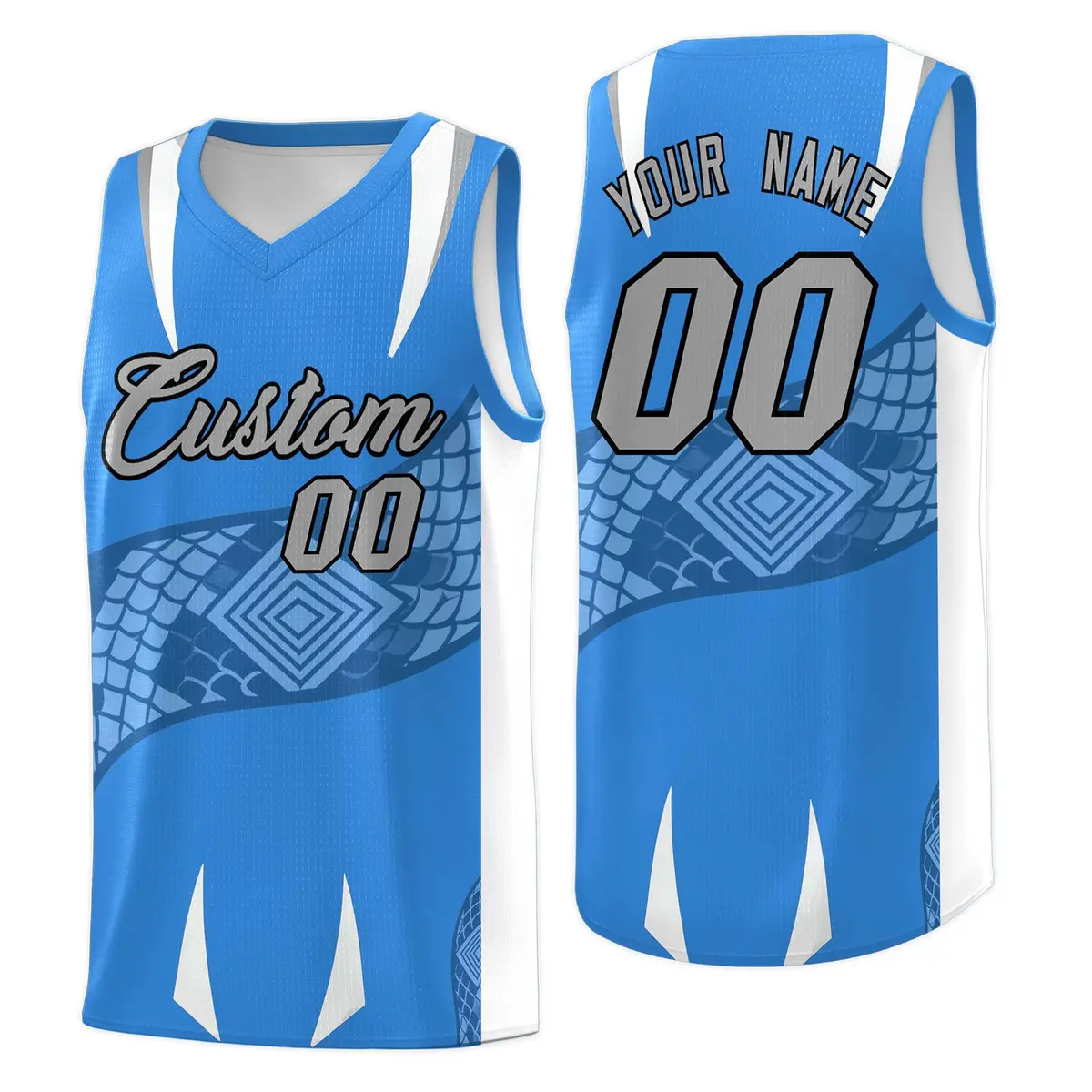 Light Blue White Snake Scale Venomous Fang Graffiti Basketball Jersey