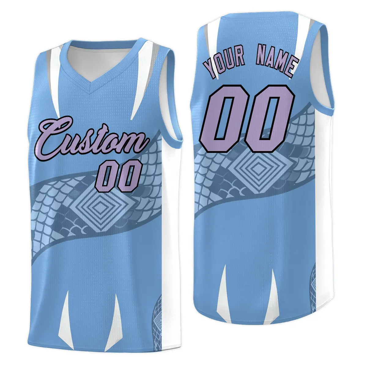 Light Blue White Snake Scale Venomous Fang Graffiti Basketball Jersey