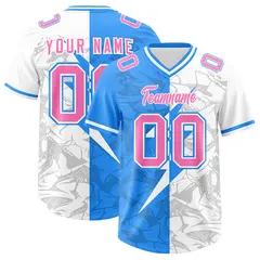 Light Blue White Split Lightning Pattern Football Jersey 1