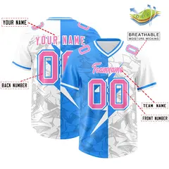 Light Blue White Split Lightning Pattern Football Jersey 2