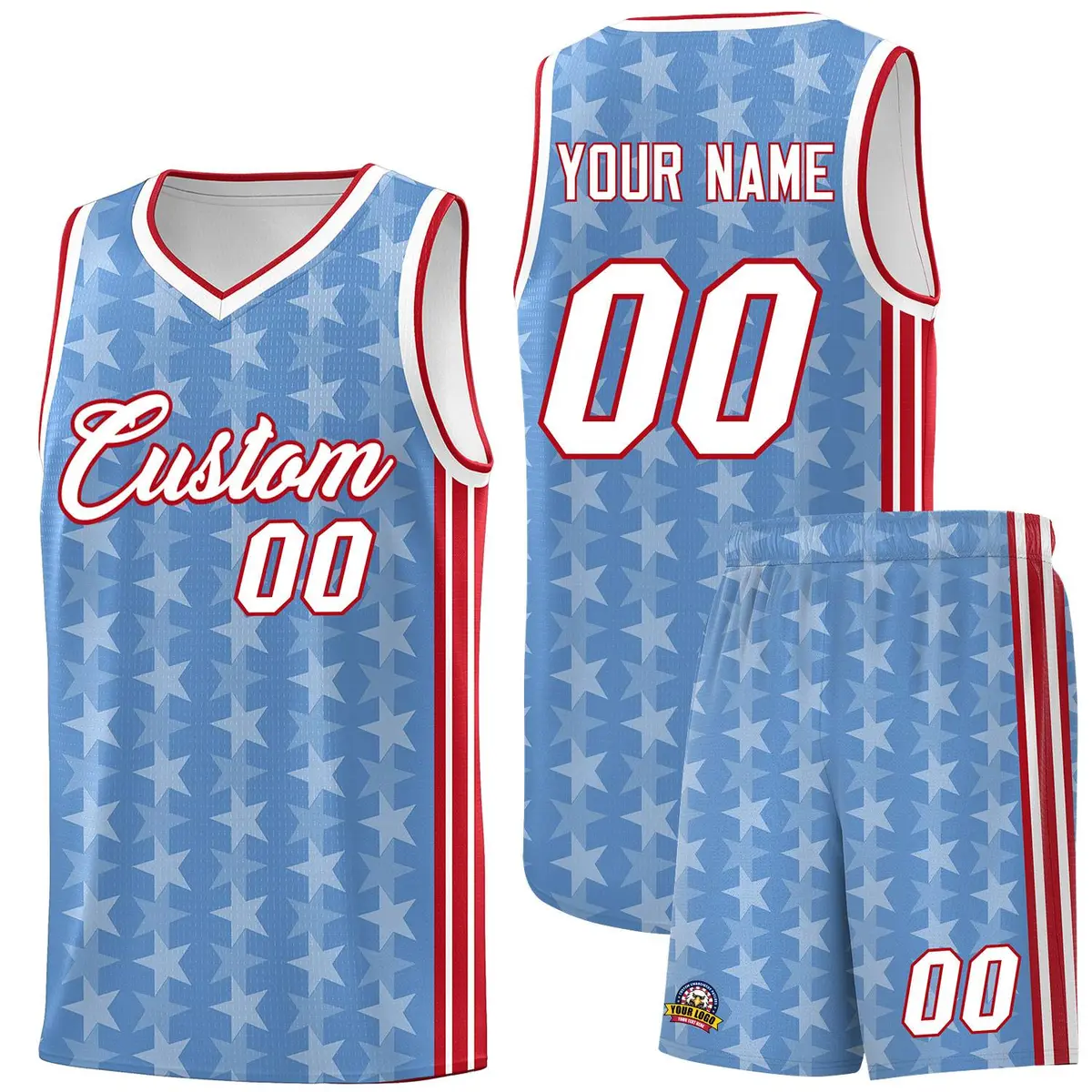 Light Blue White Star Graffiti Pattern Basketball Jersey