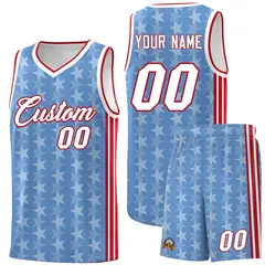 Light Blue White Star Graffiti Pattern Basketball Jersey