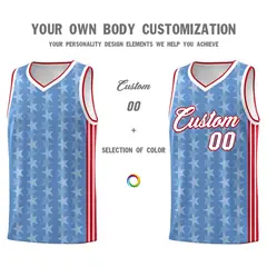 Light Blue White Star Graffiti Pattern Basketball Jersey 3