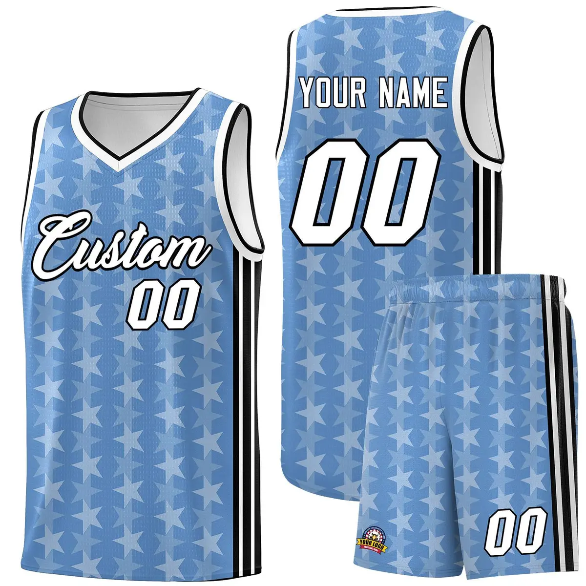Light Blue White Star Graffiti Pattern Basketball Jersey