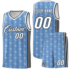 Light Blue White Star Graffiti Pattern Basketball Jersey