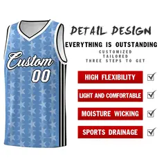Light Blue White Star Graffiti Pattern Basketball Jersey 2