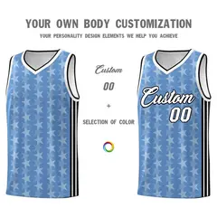 Light Blue White Star Graffiti Pattern Basketball Jersey 3