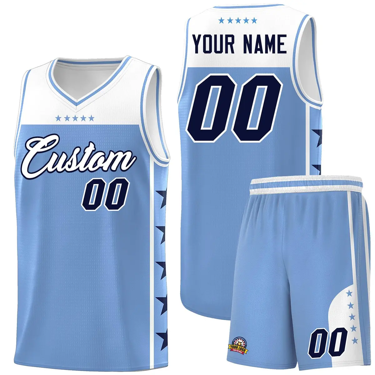 Light Blue White Star Pattern Basketball Jersey