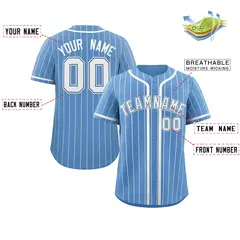 Women's Light Blue White Stripe Full Button Baseball Jersey 12