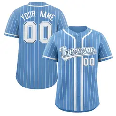Women's Light Blue White Stripe Full Button Baseball Jersey 2