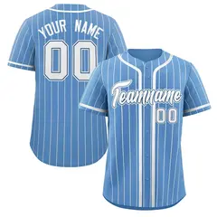 Men's Light Blue White Stripe Full Button Baseball Jersey 16