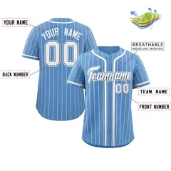 Men's Light Blue White Stripe Full Button Baseball Jersey 19