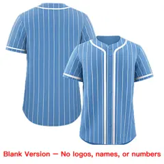 Men's Light Blue White Stripe Full Button Baseball Jersey 4