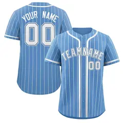 Men's Light Blue White Stripe Full Button Baseball Jersey 9