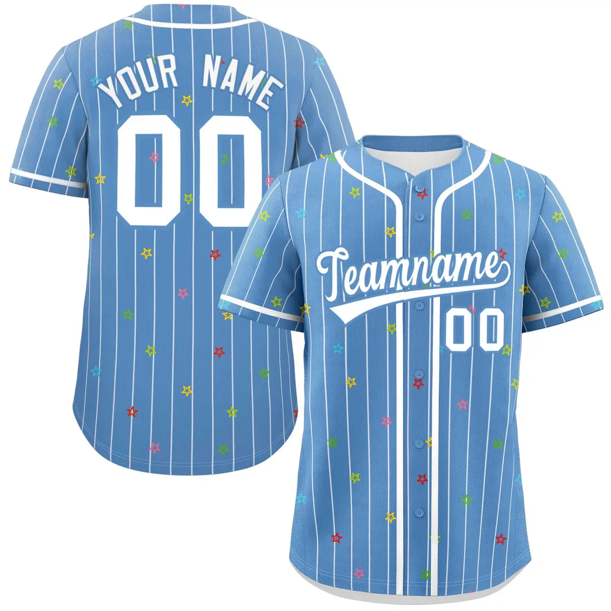 Light Blue White Stripe Star Pattern Baseball Jersey