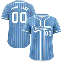 Light Blue White Stripe Star Pattern Baseball Jersey 1