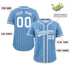 Light Blue White Stripe Star Pattern Baseball Jersey 2