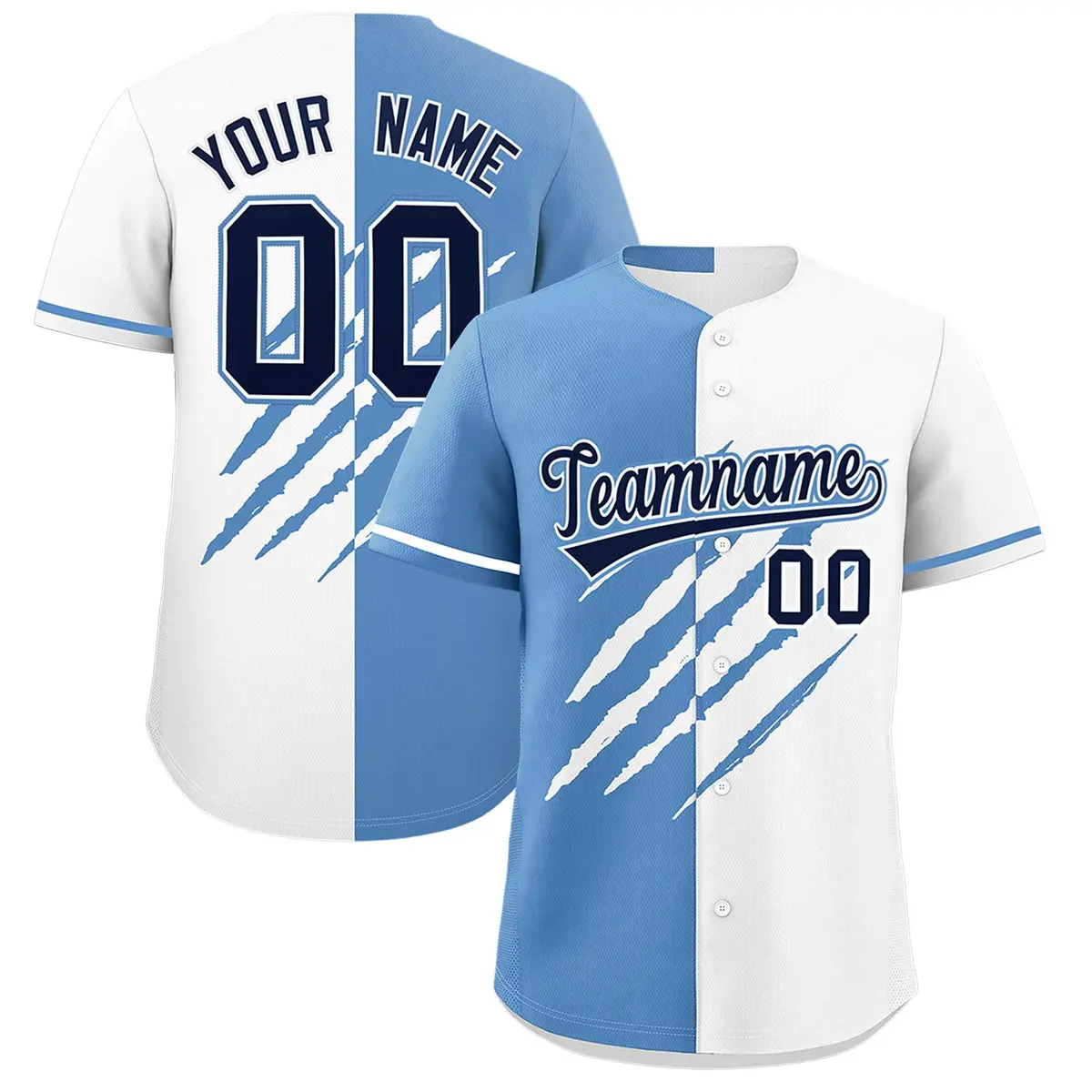 Light Blue White Tiger Claw Scratch Split Baseball Jersey