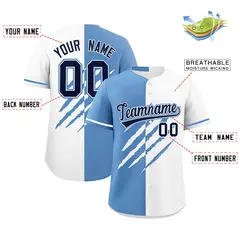 Light Blue White Tiger Claw Scratch Split Baseball Jersey 2