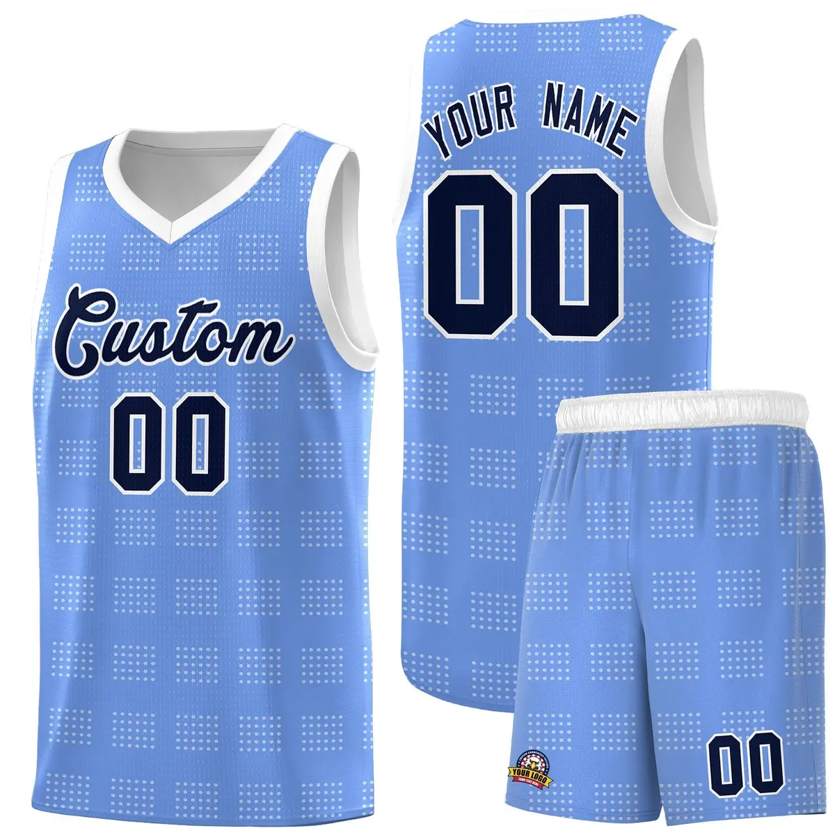 Light Blue White Trailblazer Dot Pattern Basketball Jersey