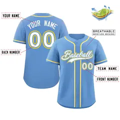 Light Blue White-Yellow Authentic Classic Baseball Jersey 2