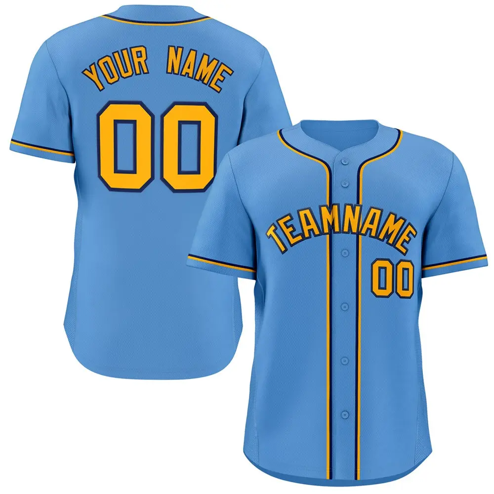 Light Blue Yellow-Navy Button Down Baseball Jersey