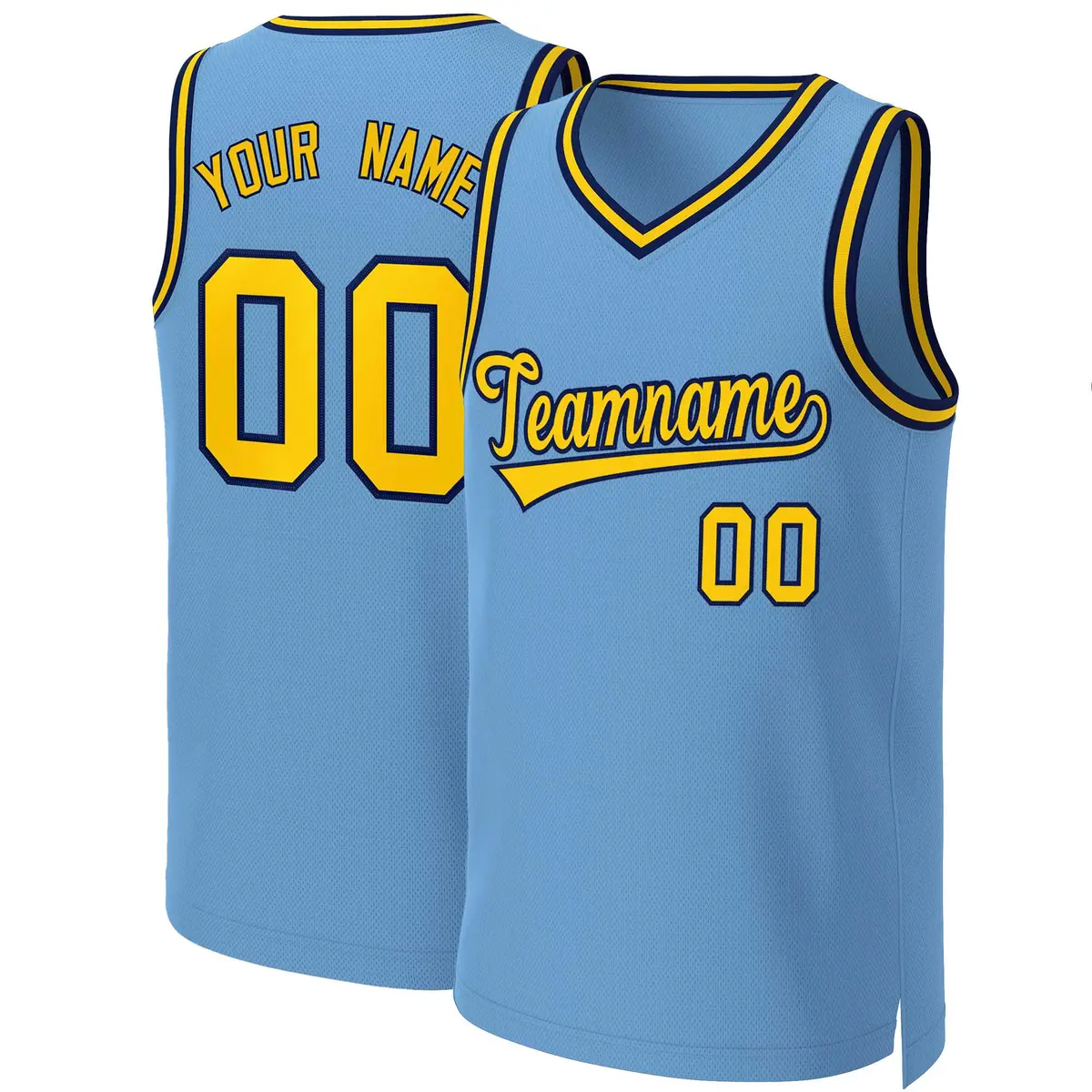 Light Blue Yellow-Navy Classic Basketball Jersey