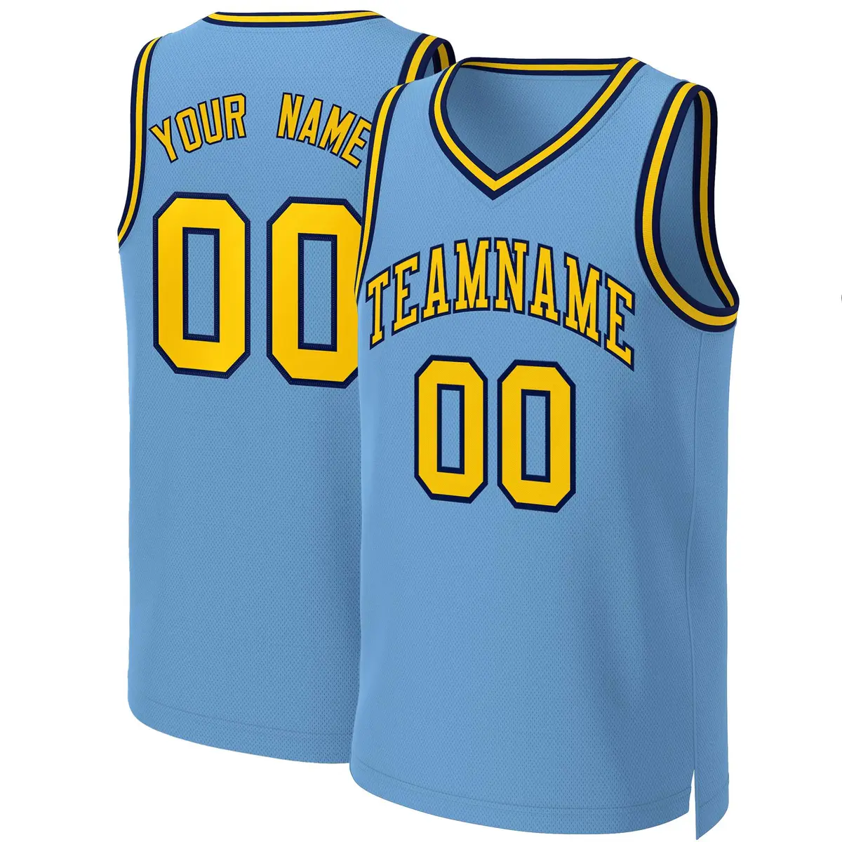 Light Blue Yellow-Navy Classic Basketball Jersey