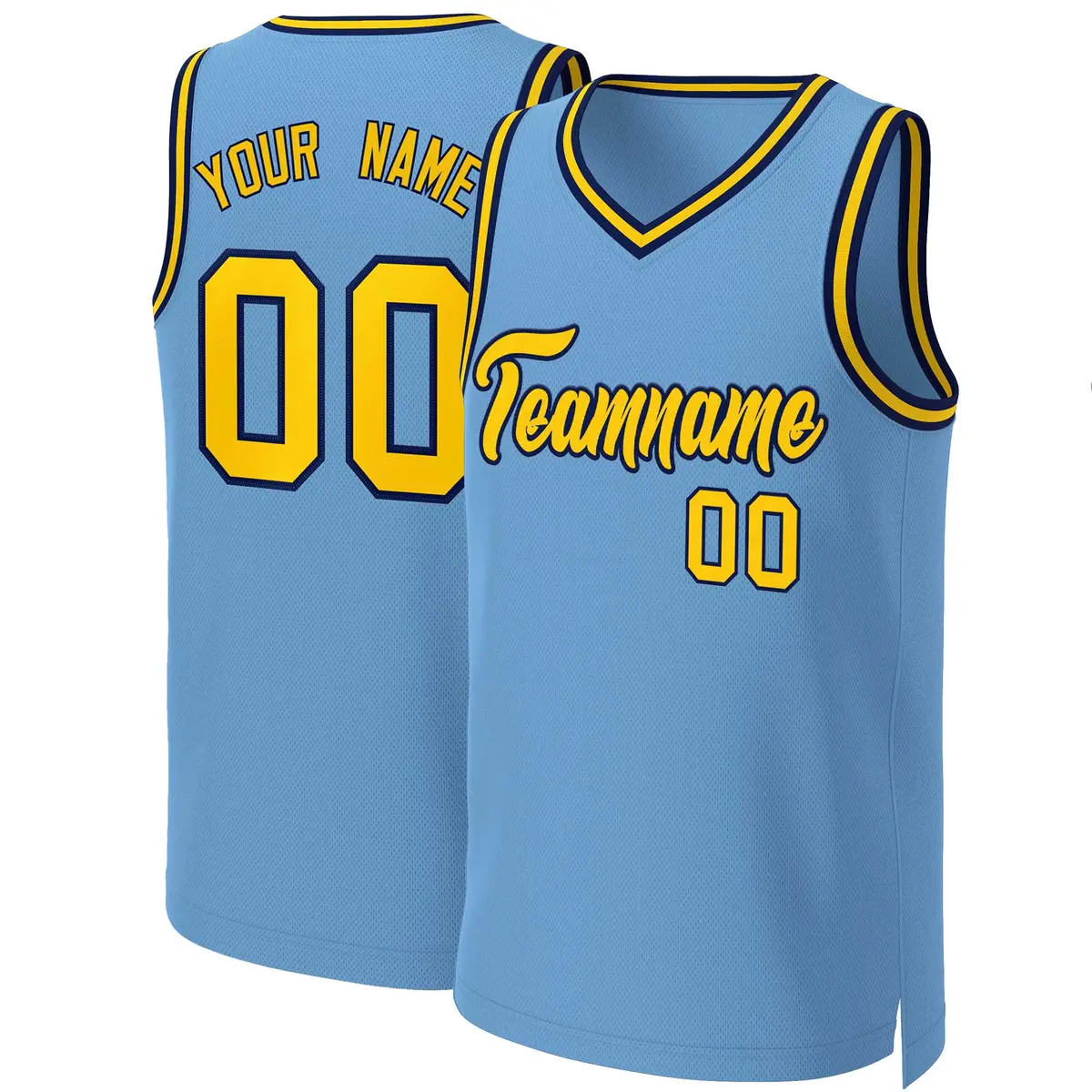Light Blue Yellow-Navy Classic Basketball Jersey