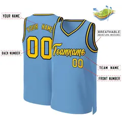 Light Blue Yellow-Navy Classic Basketball Jersey 2