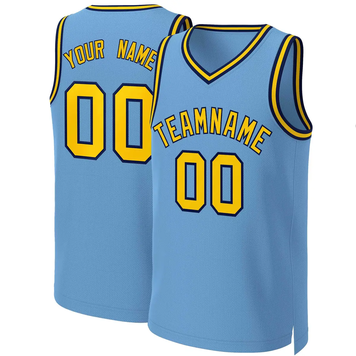 Light Blue Yellow-Navy Classic Basketball Jersey