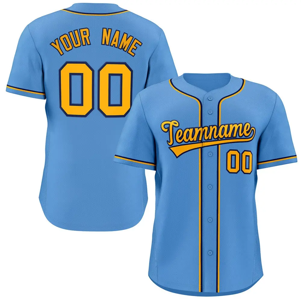 Light Blue Yellow-Navy Classic Style Baseball Jersey