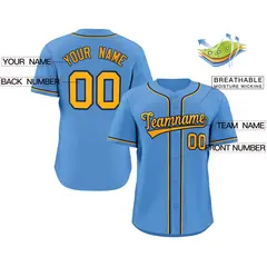 Light Blue Yellow-Navy Classic Style Baseball Jersey 2