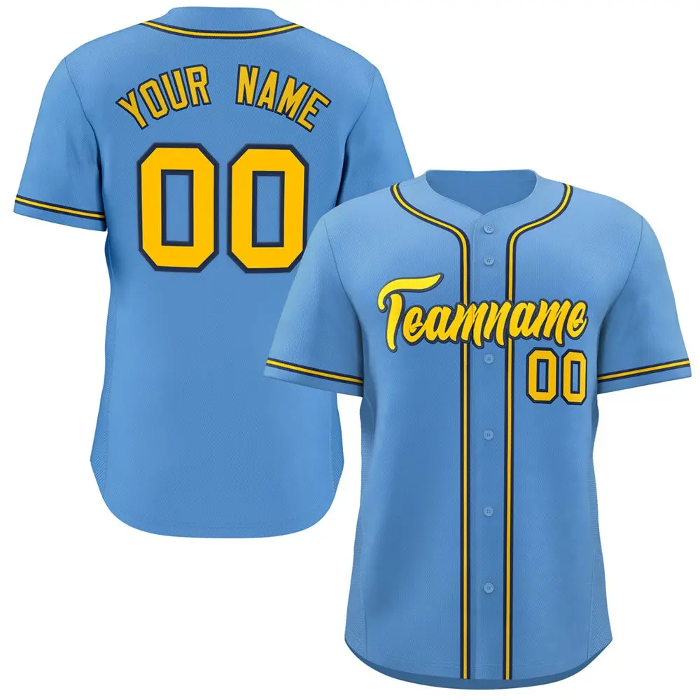 Light Blue Yellow-Navy Classic Style Baseball Jersey