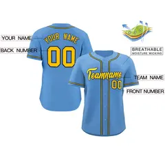 Light Blue Yellow-Navy Classic Style Baseball Jersey 2