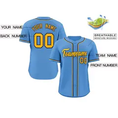 Light Blue Yellow-Navy Classic Style Baseball Jersey 2