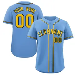 Light Blue Yellow-Navy Classic Style Baseball Jersey