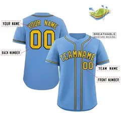 Light Blue Yellow-Navy Classic Style Baseball Jersey 2