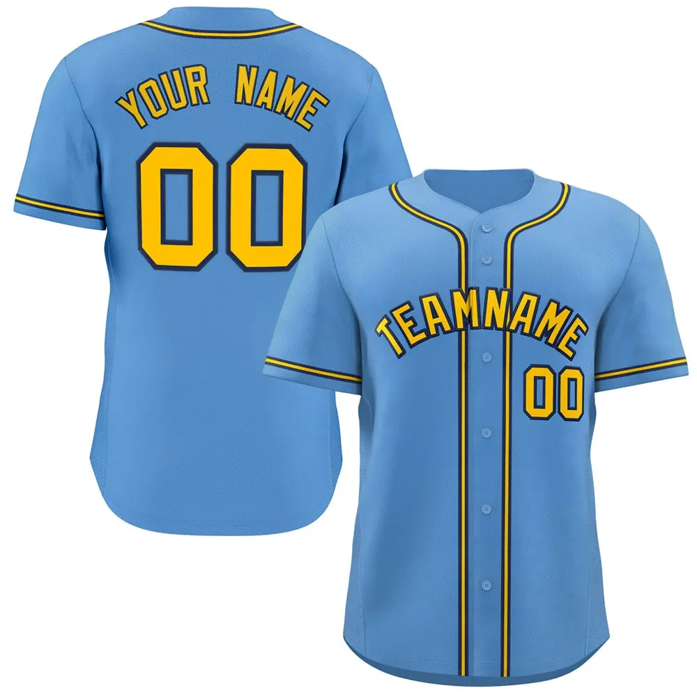 Light Blue Yellow-Navy Classic Style Fashion Baseball Jersey