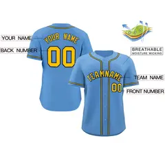 Light Blue Yellow-Navy Classic Style Fashion Baseball Jersey 2