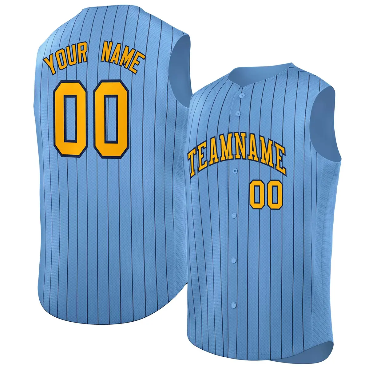 Light Blue Yellow-Navy Sleeveless Striped Baseball Jersey