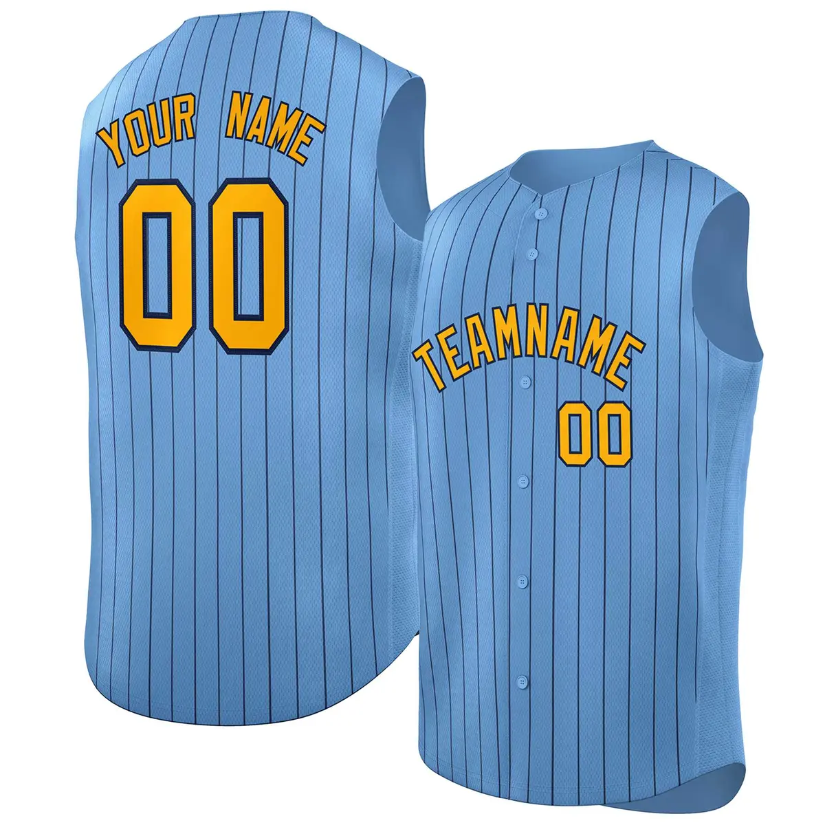 Light Blue Yellow-Navy Sleeveless Striped Baseball Jersey