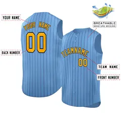 Light Blue Yellow-Navy Sleeveless Striped Baseball Jersey 2