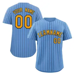 Light Blue Yellow-Navy Stripe Fashion Baseball Jersey